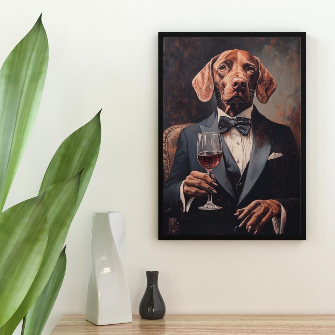 Chesapeake Bay Retriever In Tuxedo Holding Red Wine Formal Dog Poster - Image 2