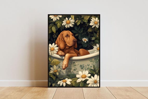 Bloodhound In Bathtub Poster Funny Dog Poster Bloodhound Bathroom Print Bloodhound Bath Poster Pet Poster Funny Dog Bathroom Wall Art