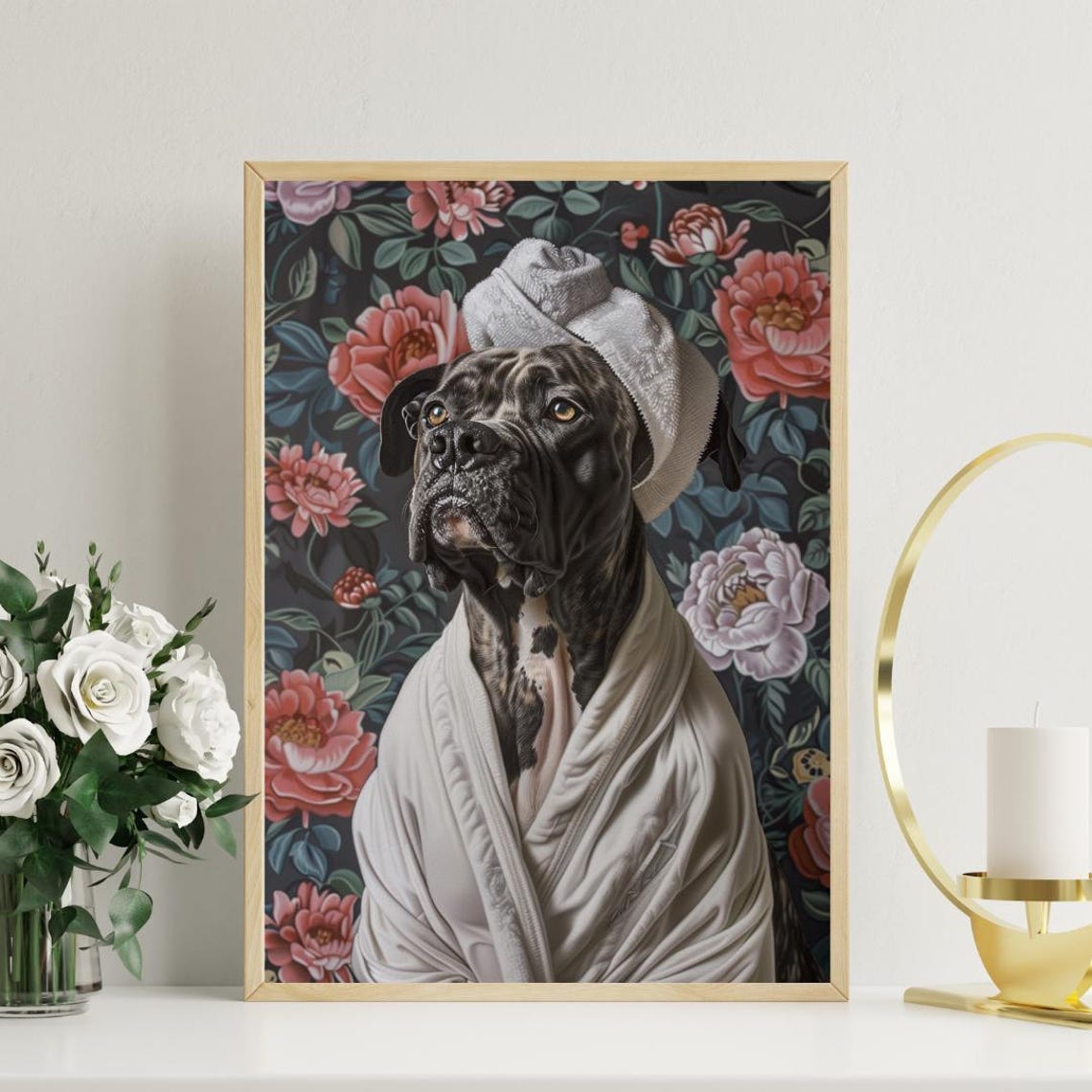 Cane Corso Bathrobe Spa Day Dog Portrait Botanical Art Print - Image 3