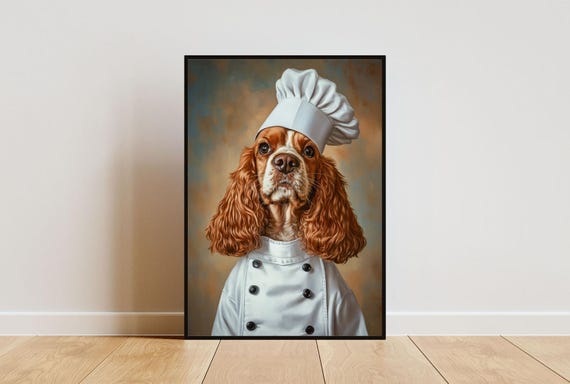 Cocker Spaniel In Chefs Hat Poster Pet Poster Cocker Spaniel In Apron Print Funny Dog Wall Art Cocker Spaniel Portrait Kitchen Poster