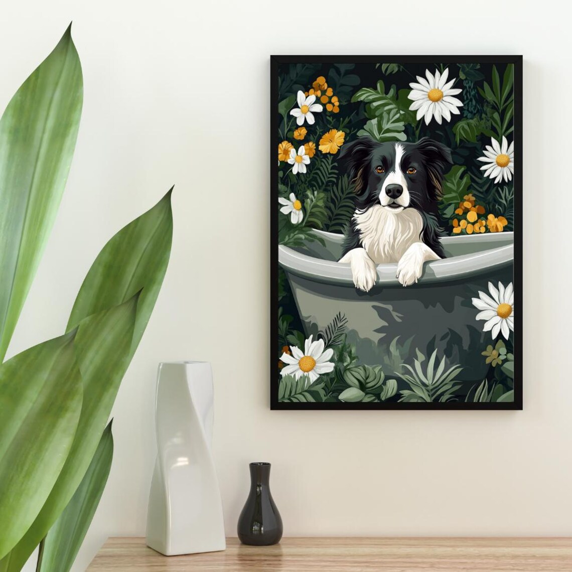 Border Collie in Bathtub Funny Bathroom Art Print - Image 2