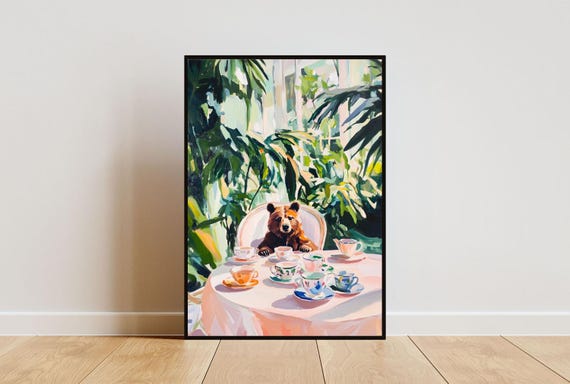 Retro Bear Poster Bear Oil Painting Vintage Bear Poster Animal Dining Room Wall Art Retro Animal Poster Funny Bear Wall Art Bear Print