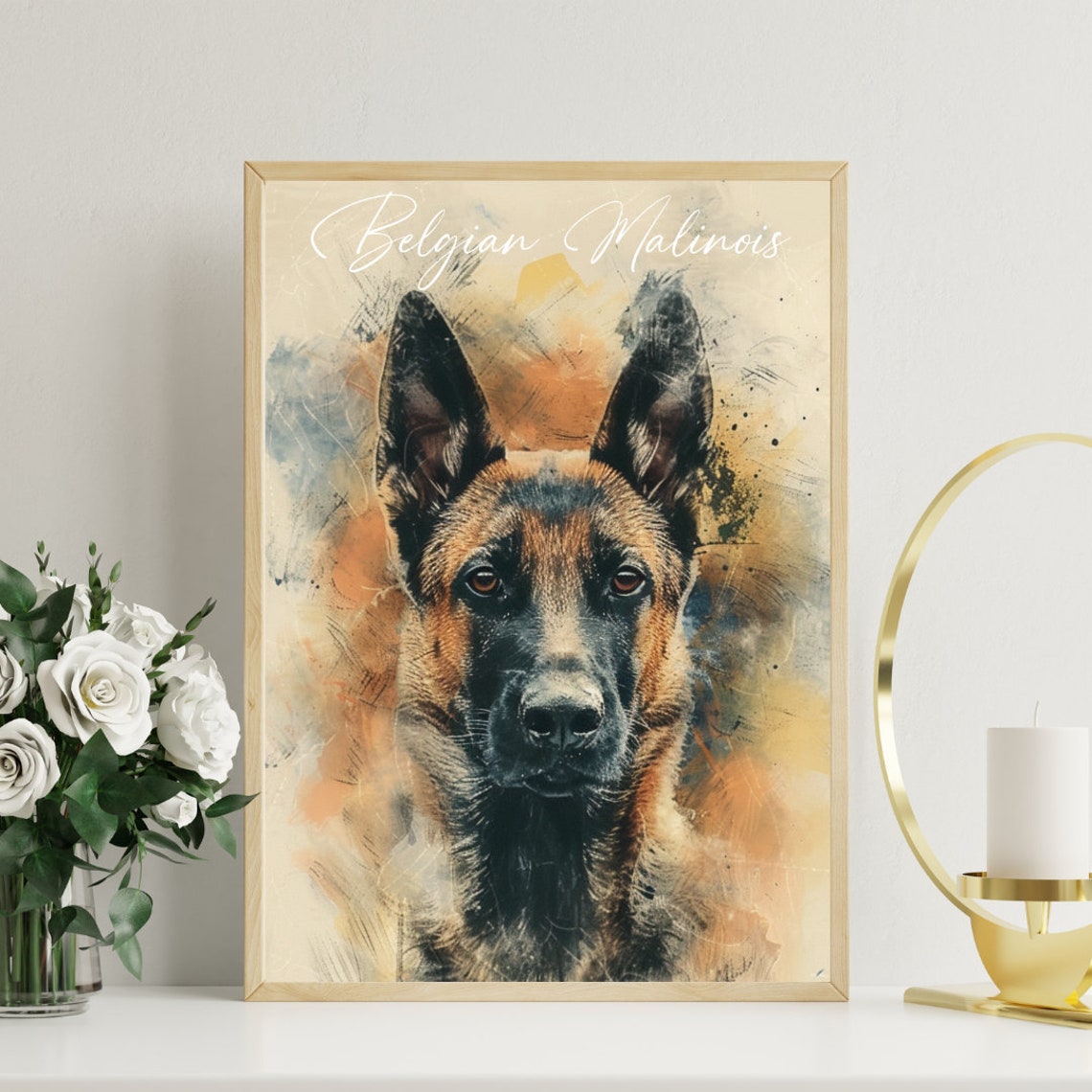 Belgian Malinois Watercolor Portrait Loyal Working Dog Art Poster - Image 3