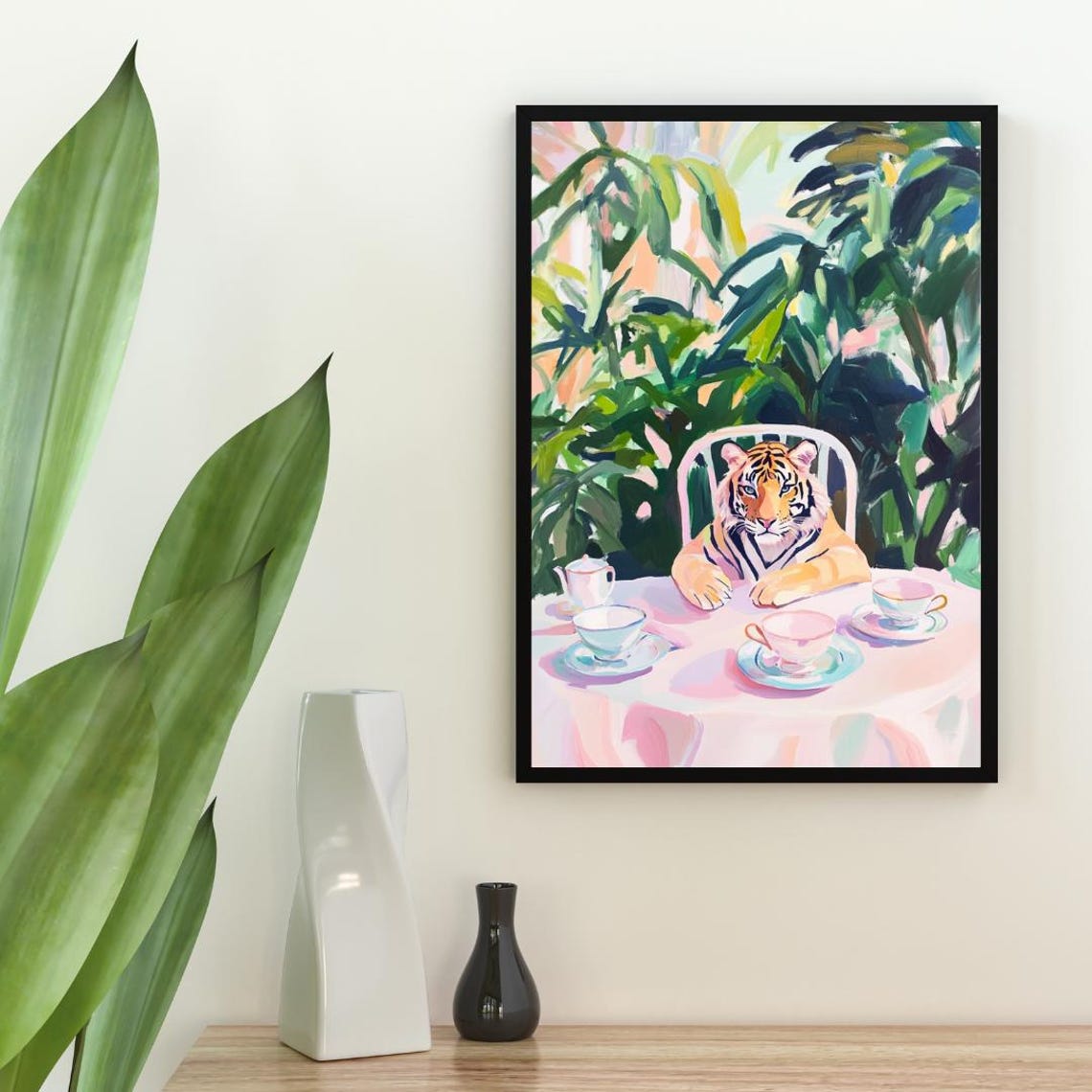 Retro Tiger Poster Tiger Oil Painting Vintage Tiger Poster Animal Dining Room Wall Art Retro Animal Poster Funny Tiger Wall Art - Image 2