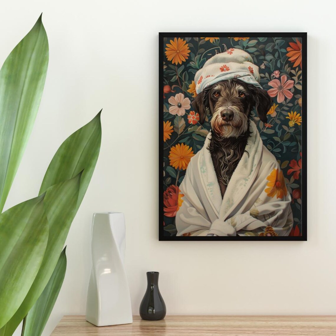 German Wirehaired Pointer in Bathrobe Art Print - Image 2