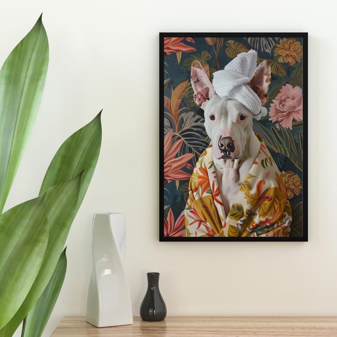 Bull Terrier In Bathrobe Spa Day Portrait Funny White Dog Poster - Image 2