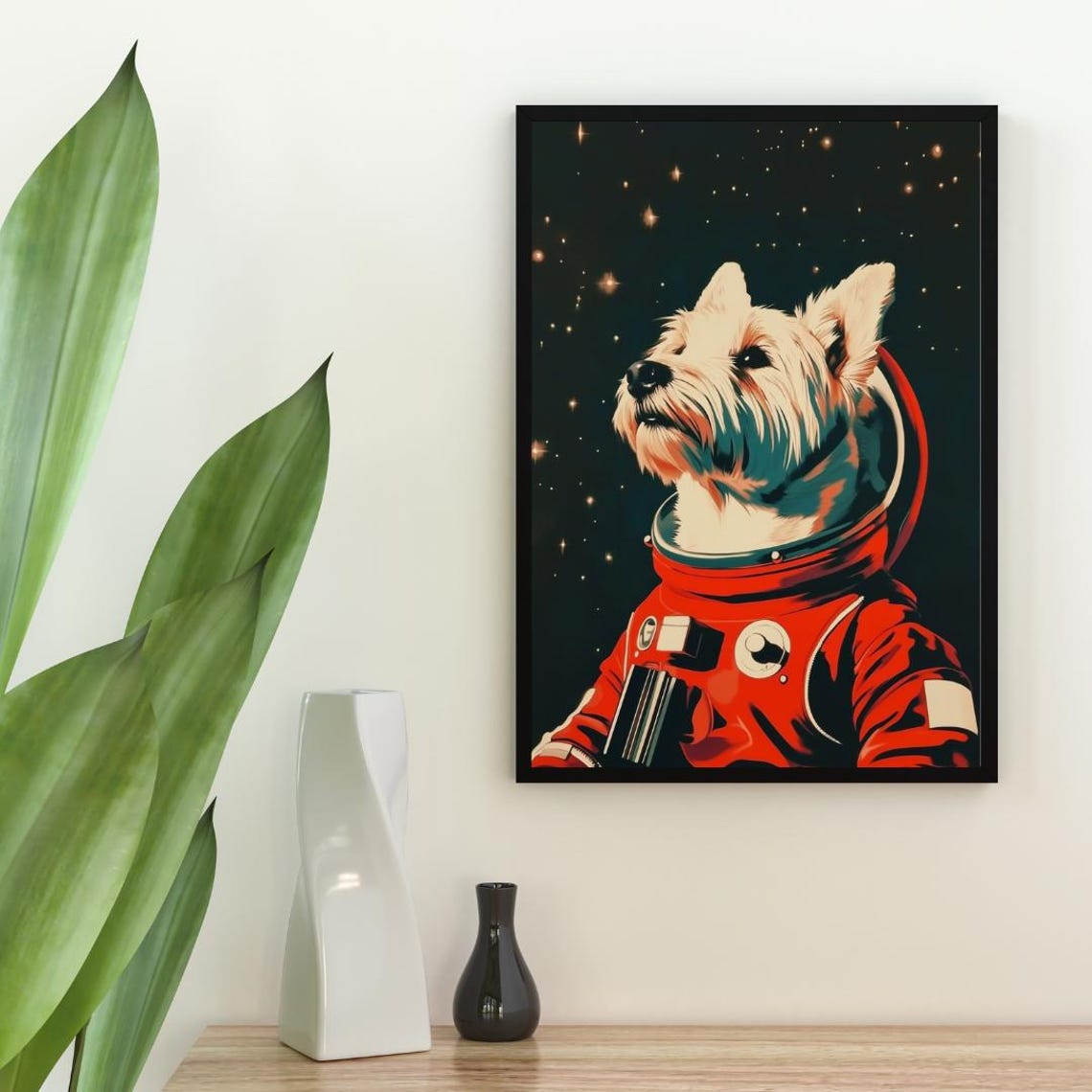 West Highland Terrier Astronaut Retro Space Dog Portrait Poster - Image 2