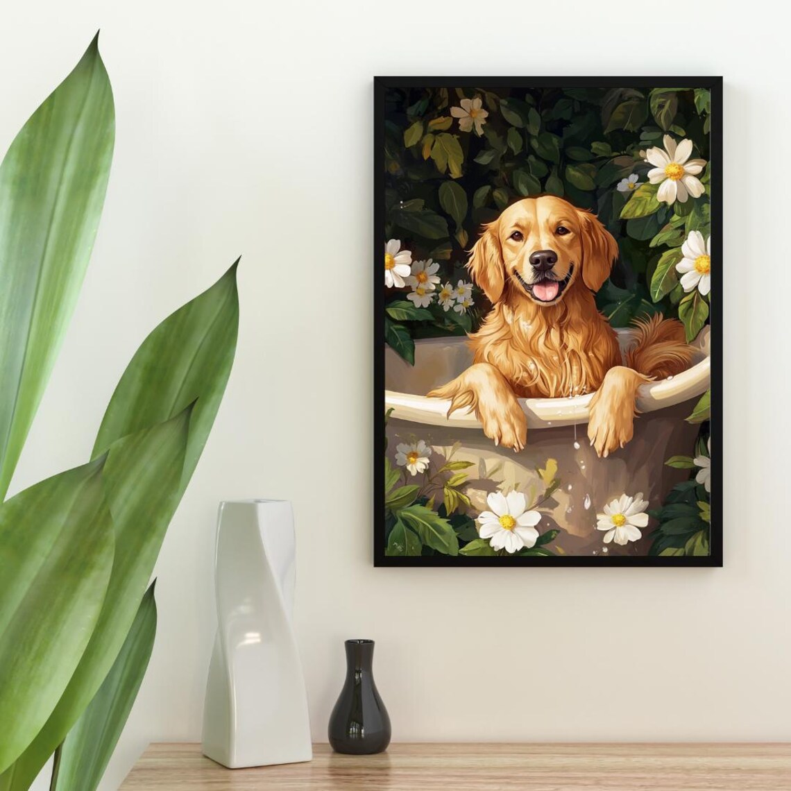 Golden Retriever In Bathtub Poster Funny Dog Poster Golden Retriever Bathroom Print Golden Retriever Bath Poster Dog Bathroom Wall Art - Image 2