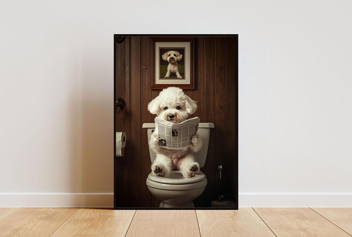 Bichon Frise on Toilet Bathroom Dog Art Print