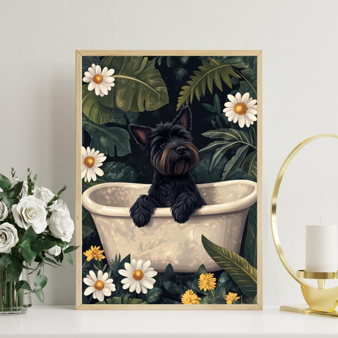 Scottish Terrier Bath Time Among Daisies Cute Funny Dog Poster - Image 3