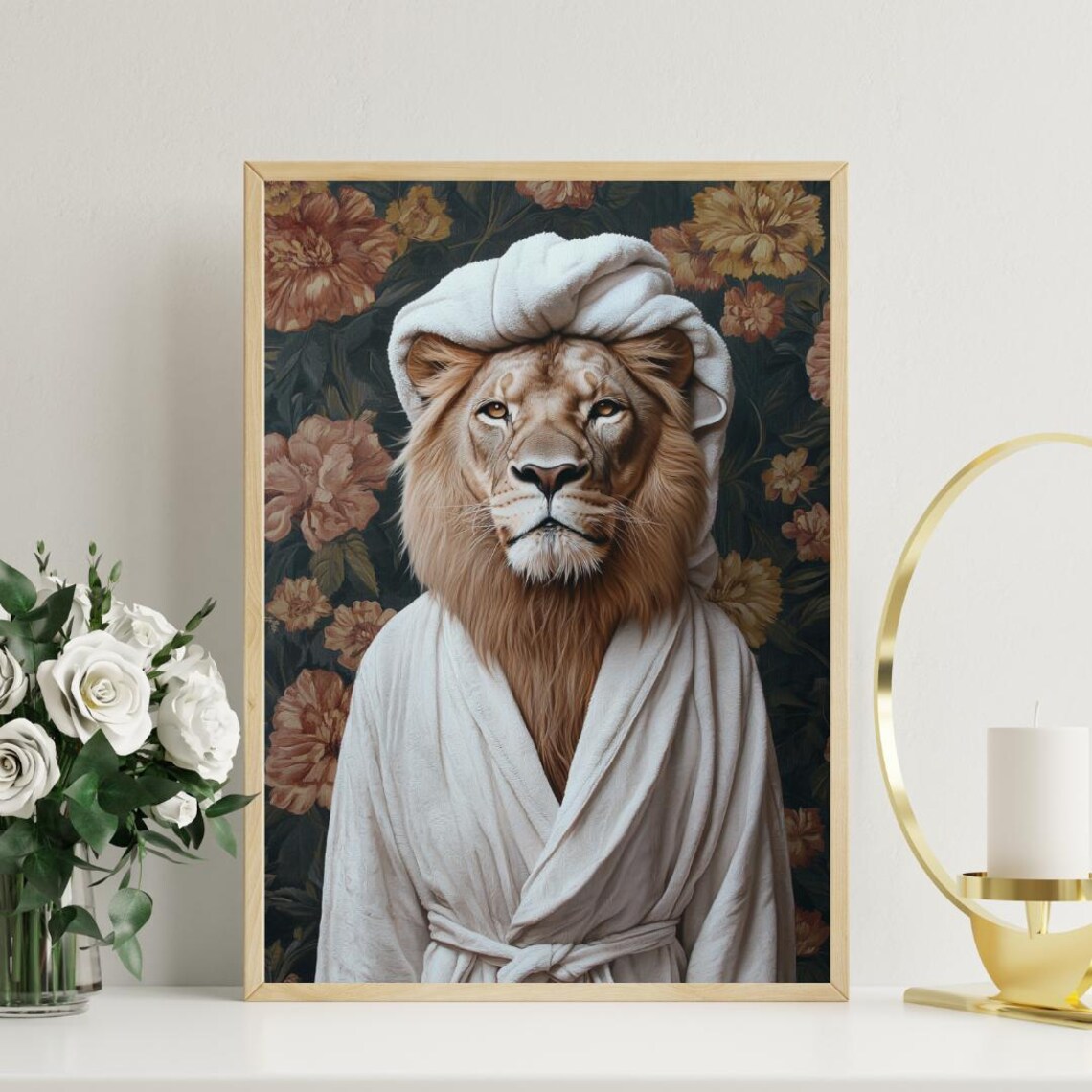 Lion In Bathrobe Poster Animal Poster Lion Bathroom Print Animal Wall Art Lion Portrait Animal Bathroom Poster Funny Lion Poster - Image 3