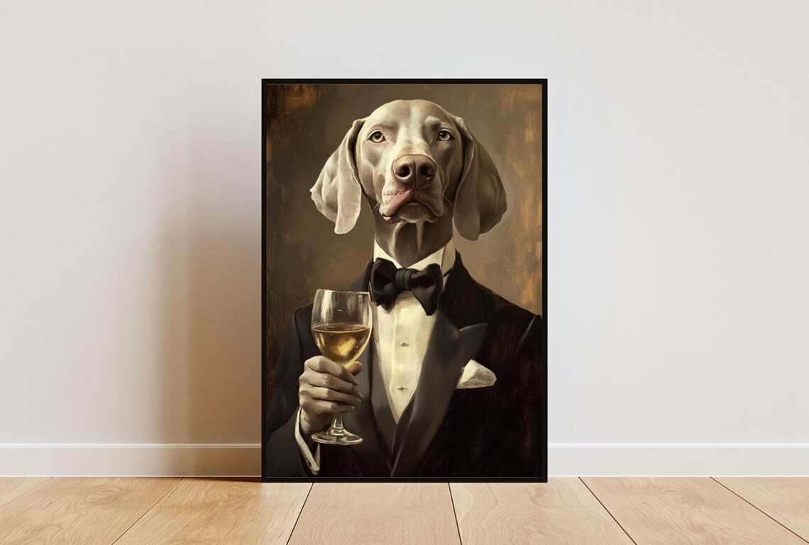 Weimaraner in Tuxedo Dog Portrait Art Print