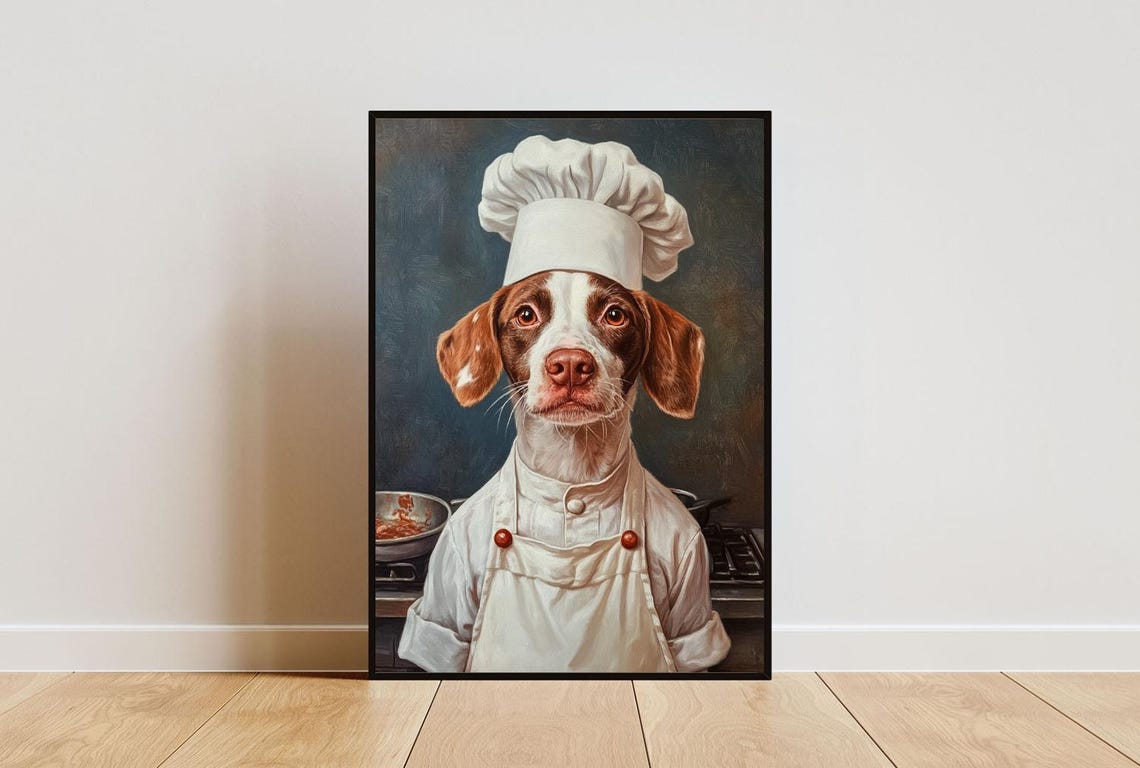 Brittany Spaniel Chef Dog Portrait Poster Funny Kitchen Decor Gift