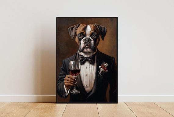 Boxer In Tuxedo Poster Dog Poster Boxer In Suit Print Dog Wall Art Boxer Portrait Dog Living Room Poster Funny Boxer Dog Art Boxer