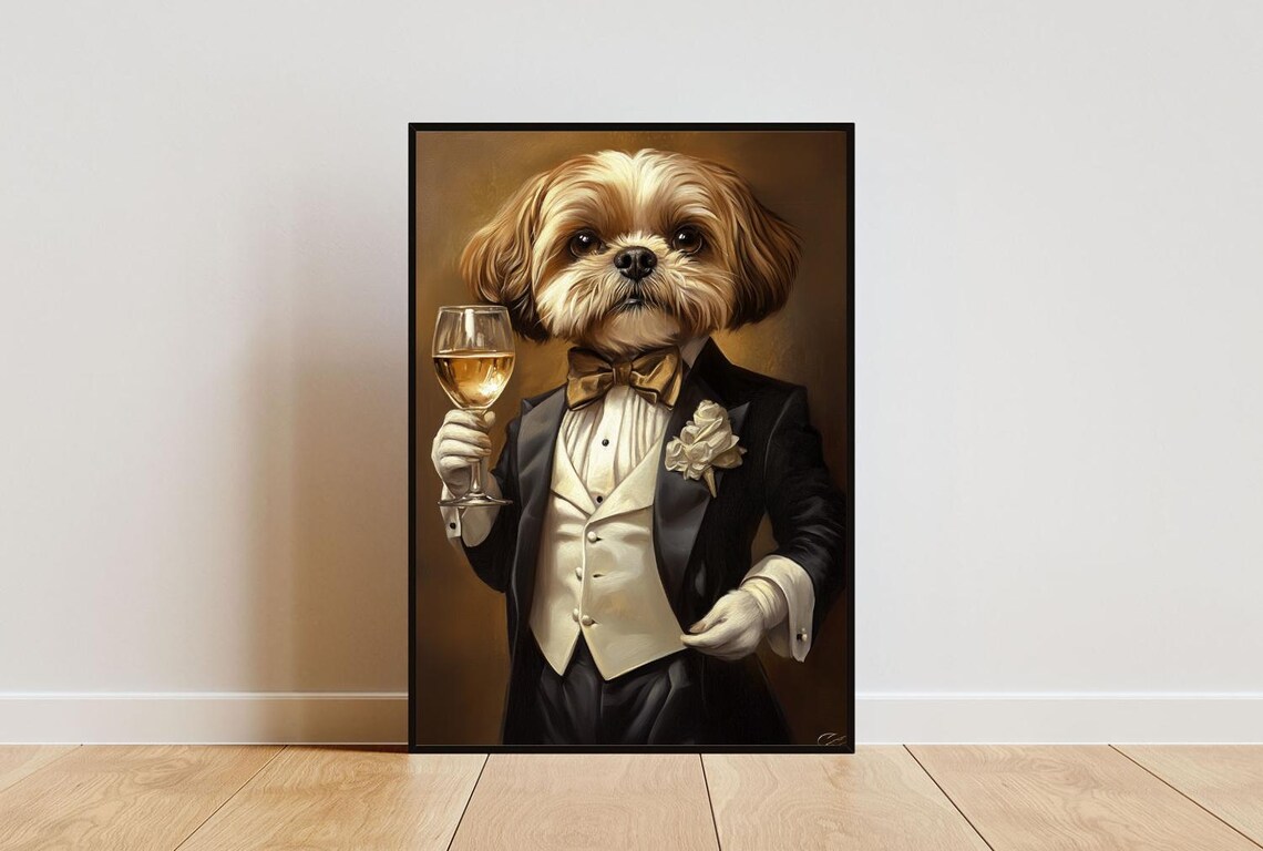 Shih Tzu in Tuxedo Poster, Funny Dog Portrait