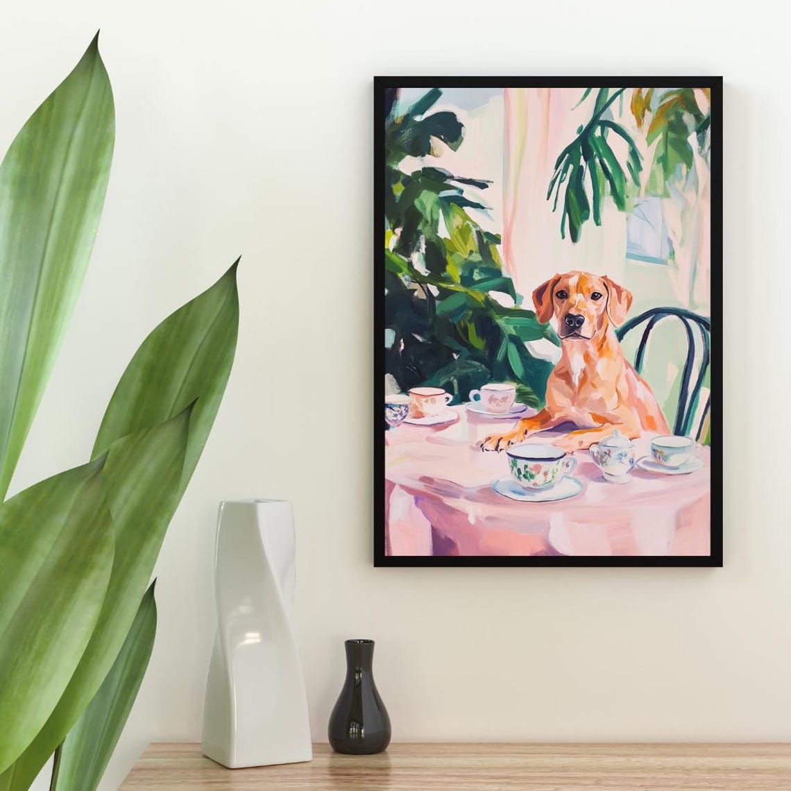 Rhodesian Ridgeback Dog Garden Tea Party Pastel Painting Poster - Image 2