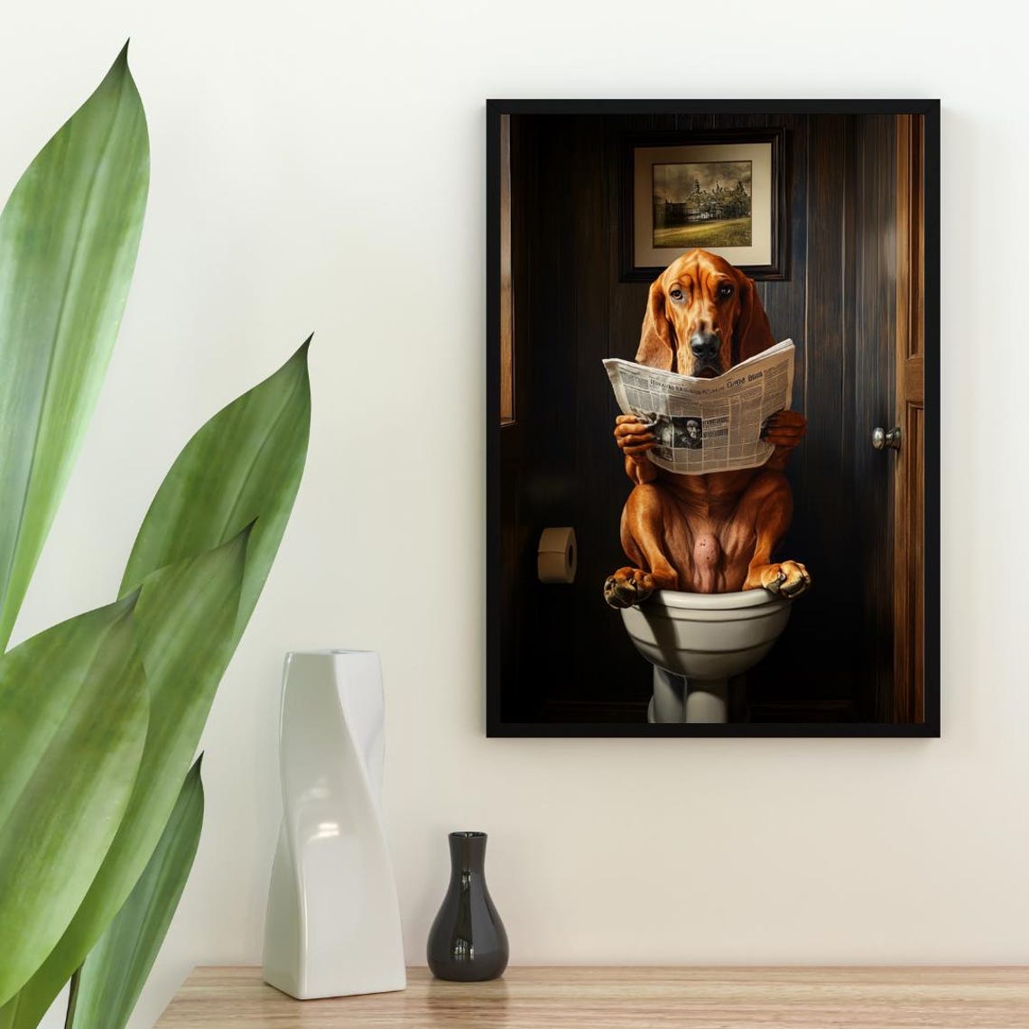 Bloodhound On Toilet Poster Dog Poster Bloodhound Bathroom Print Dog Toilet Wall Art Bloodhound Portrait Dog Bathroom Poster Pet - Image 2
