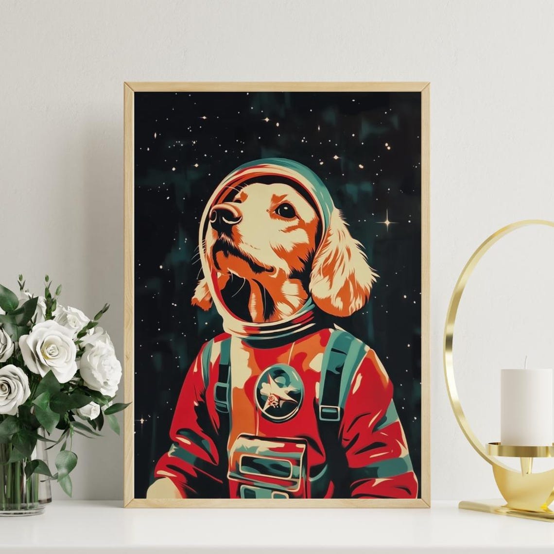 English Cocker Spaniel Astronaut Retro Space Dog Portrait Poster - Image 3