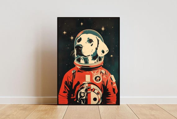 Dalmatian Astronaut Poster Dalmatian Retro Print Dalmatian Portrait Dog Retro Space Poster Funny Dog Poster Andy Warhol Poster Vintage