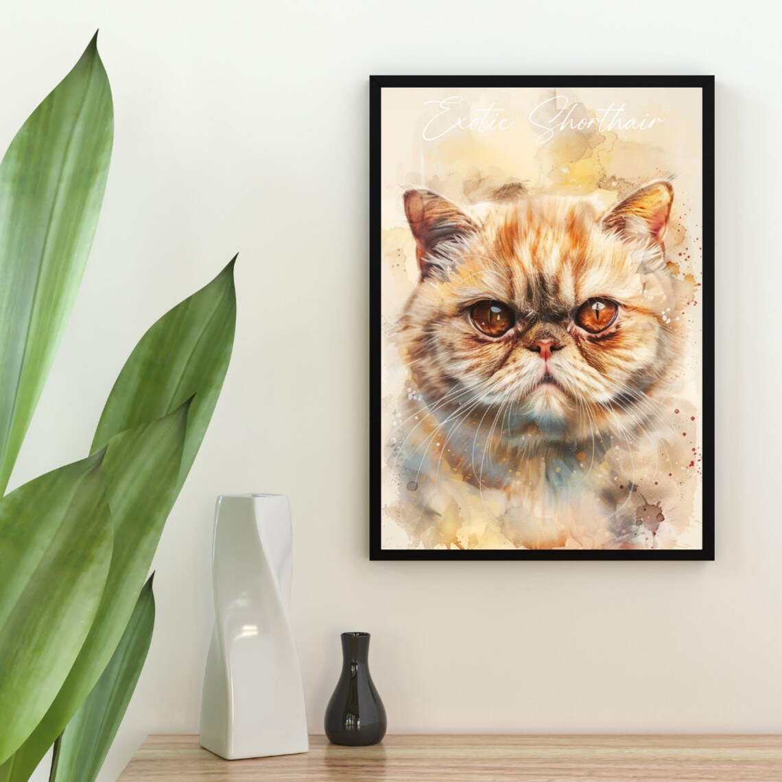Exotic Shorthair Cat Watercolor Portrait Golden Eyes Fine Art Poster - Image 2