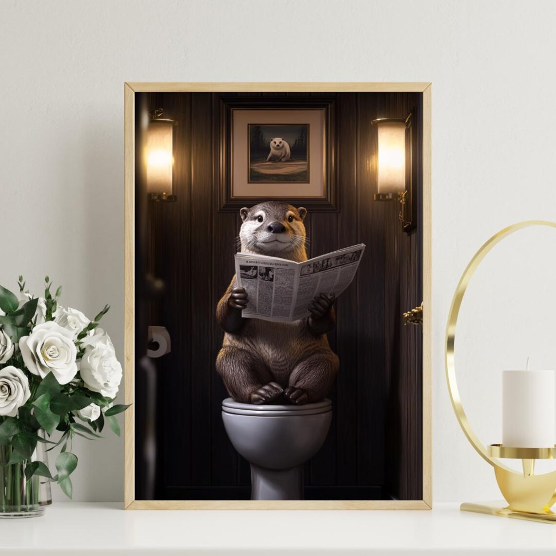 Otter On Toilet Bathroom Poster, Animal Print - Image 3