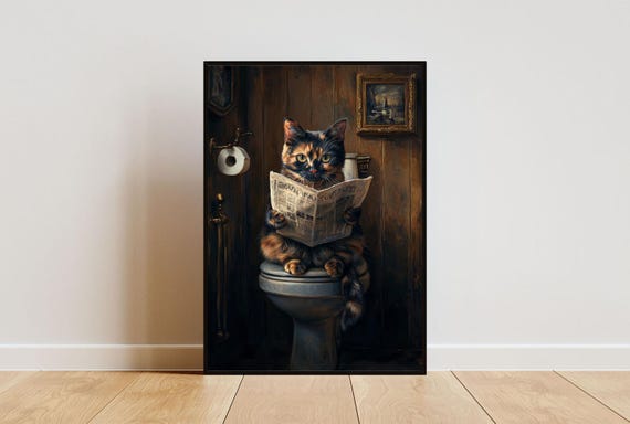 Tortoiseshell On Toilet Cat Bathroom Art Print