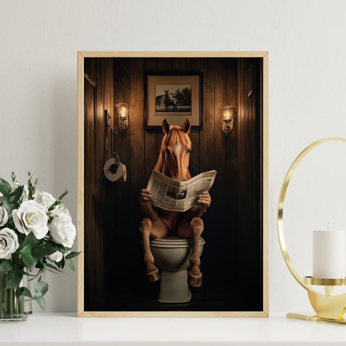 Horse On Toilet Poster Animal Poster Horse Bathroom Print Animal Toilet Wall Art Horse Portrait Animal Bathroom Poster Horse Print - Image 3