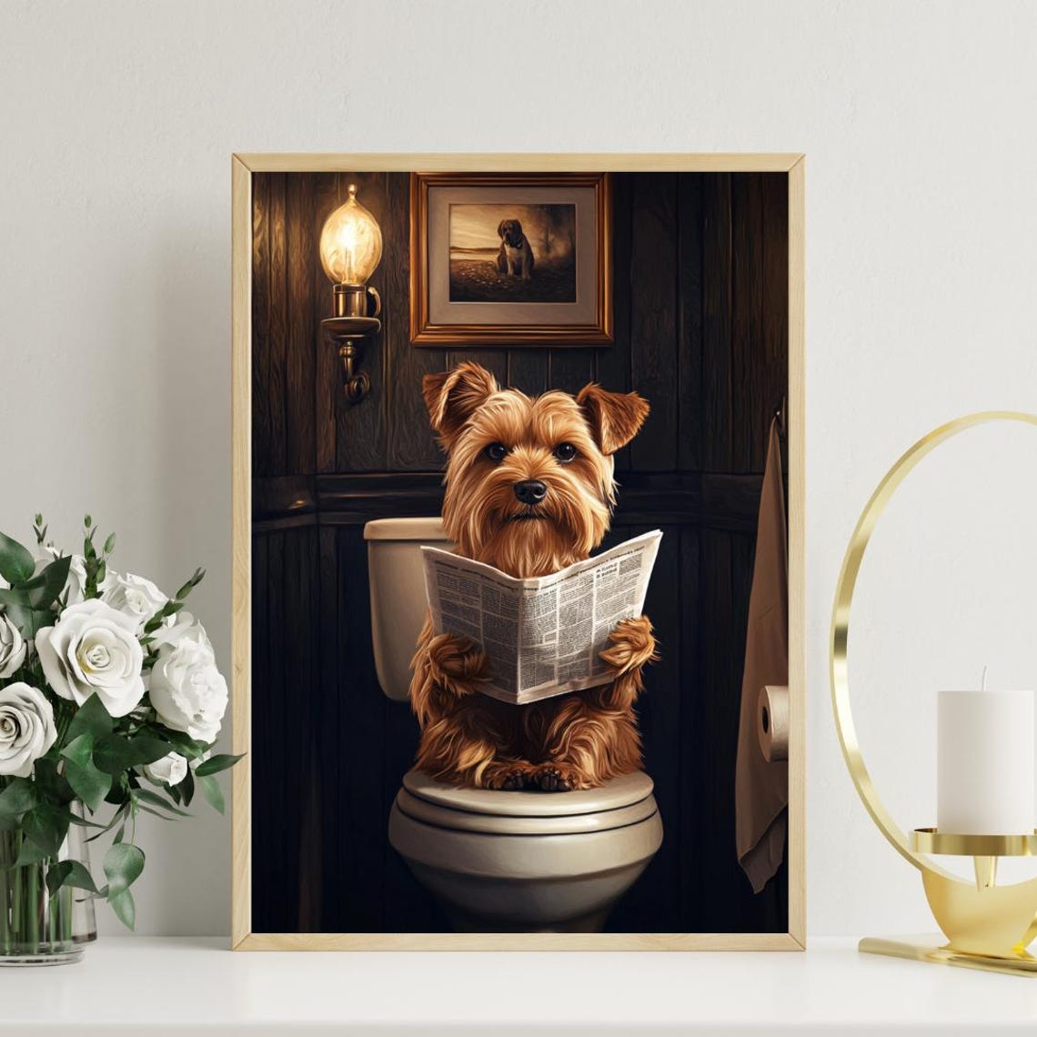 Yorkshire Terrier On Toilet Poster Dog Poster Yorkshire Terrier Bathroom Print Dog Toilet Wall Art Yorkie Portrait Dog Bathroom Poster - Image 3