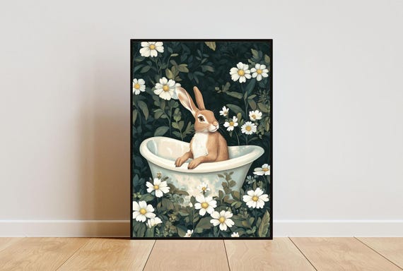 Hare In Bathtub Poster Funny Animal Poster Hare Bathroom Print Hare Bath Poster Animal Bathroom Wall Art Animal Print Hare Poster