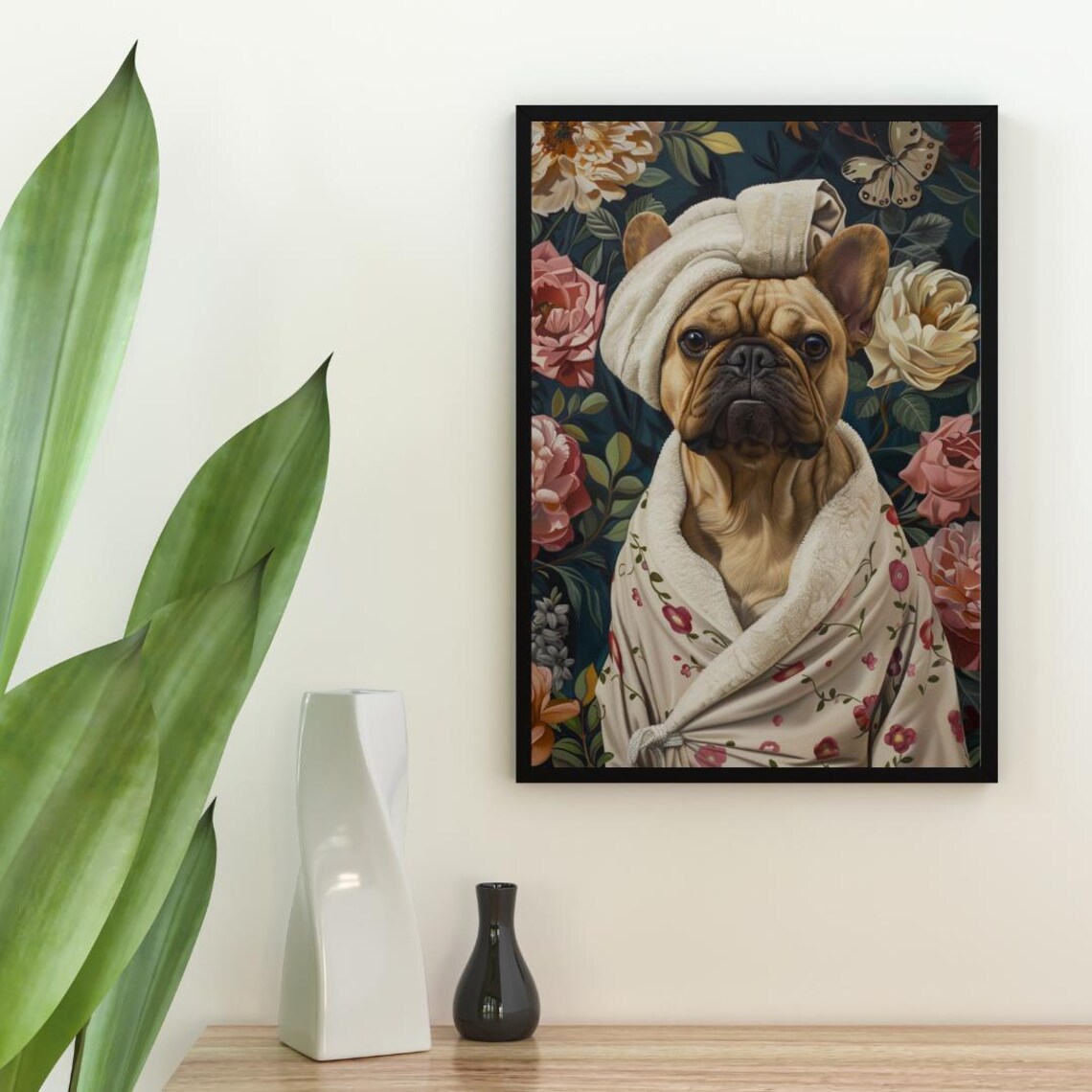 French Bulldog In Bathrobe Poster, Bathroom Dog Art - Image 2