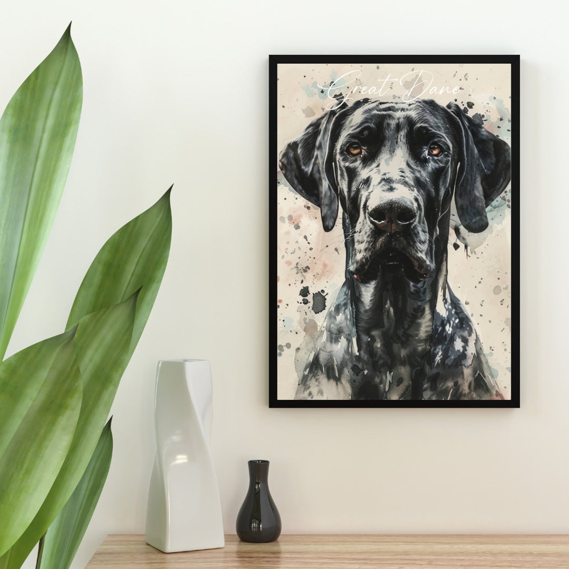 Great Dane Watercolor Dog Breed Portrait Poster Script Name Detail - Image 2