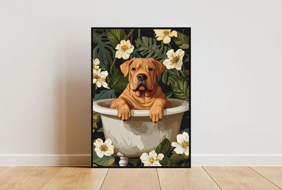 Chinese Shar Pei In Bathtub Poster Funny Dog Poster Shar Pei Bathroom Print Shar Pei Bath Poster Pet Poster Dog Bathroom Wall Art