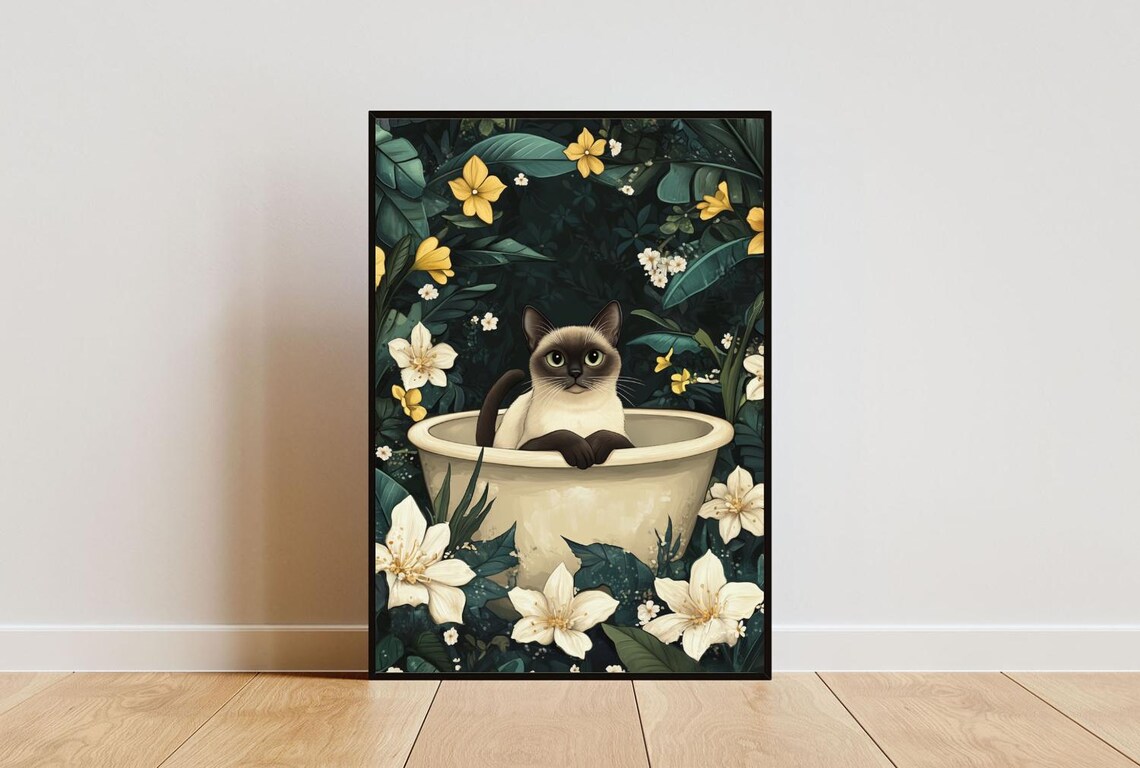 Siamese In Bathtub Funny Cat Bathroom Poster