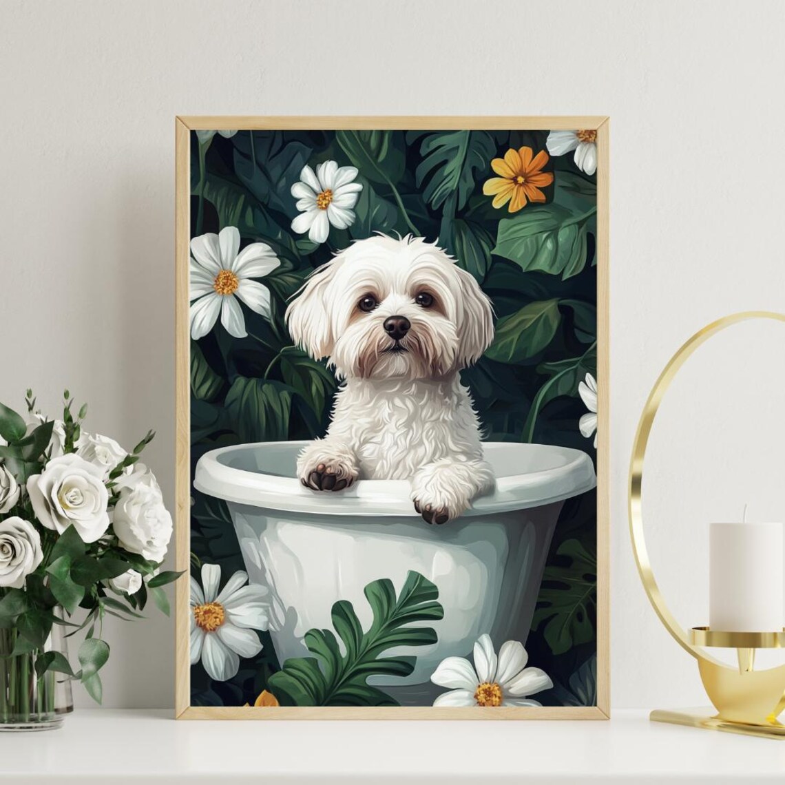 Havanese In Bathtub Funny Dog Bathroom Poster - Image 3