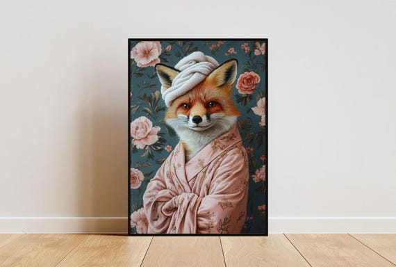 Fox In Bathrobe Poster Animal Poster Fox Bathroom Print Animal Wall Art Fox Portrait Animal Bathroom Poster Funny Fox Poster Mr Fox