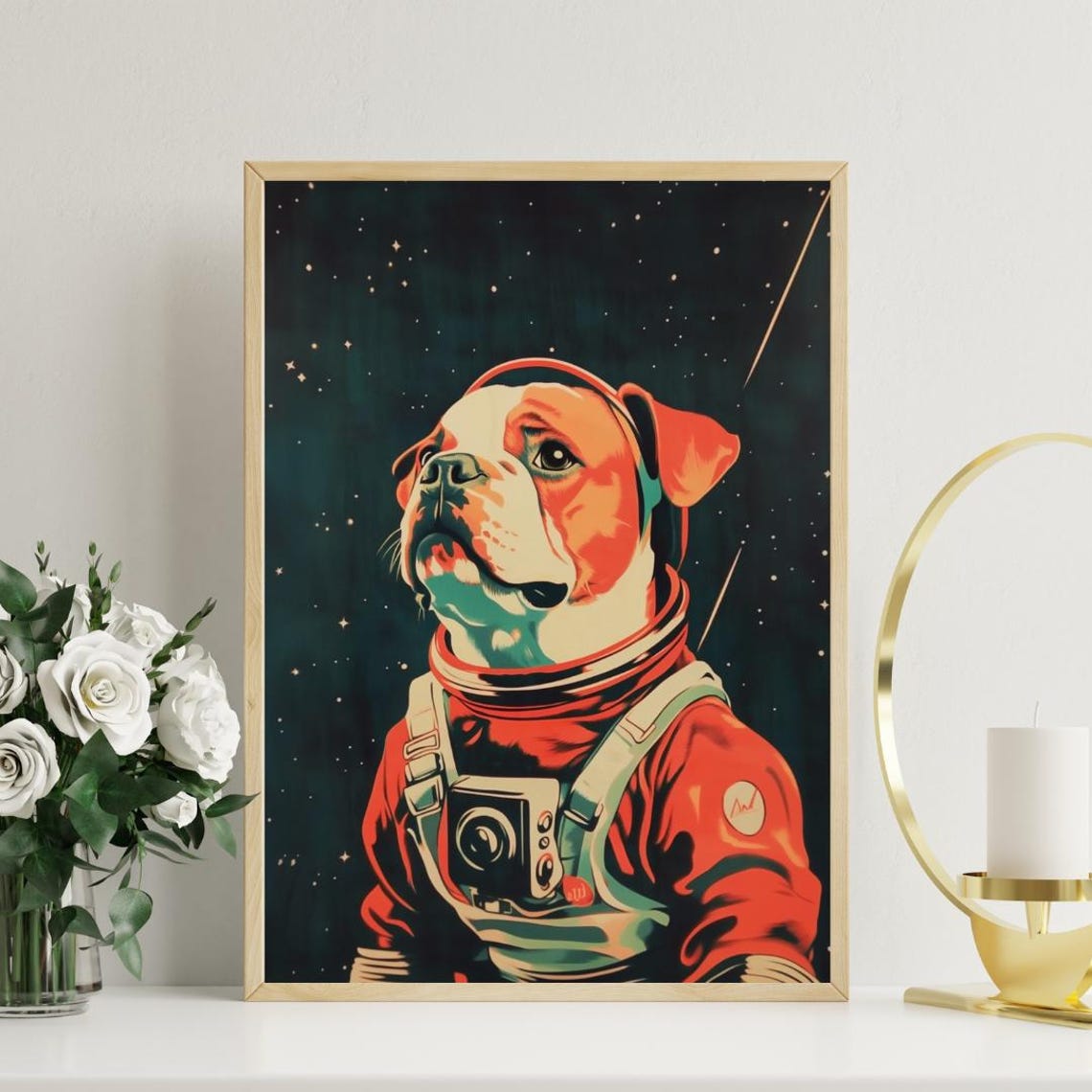 Bulldog Astronaut Poster Bulldog Retro Print Bulldog Portrait Dog Retro Space Poster Funny Dog Poster Andy Warhol Style Print Vintage - Image 3