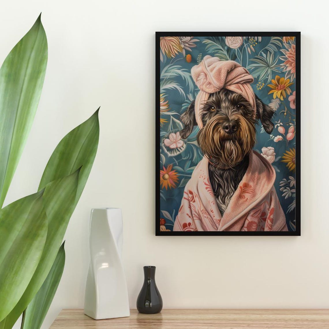 Wirehaired Pointing Griffon Bathrobe Spa Dog Portrait Art Poster - Image 2