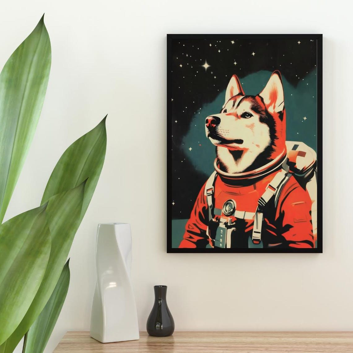 Husky Astronaut Vintage Retro Starry Space Portrait Poster Art - Image 2