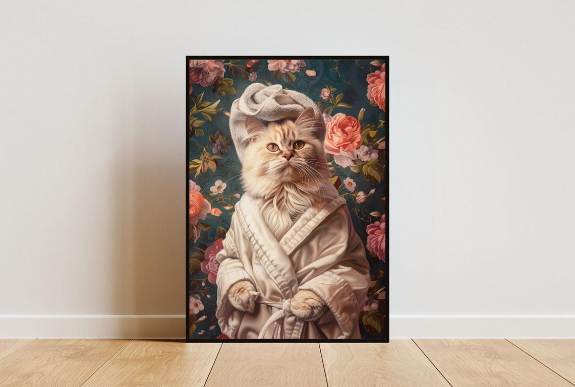 Norwegian Forest Cat In Bathrobe Spa Day Funny Fluffy Cat Poster