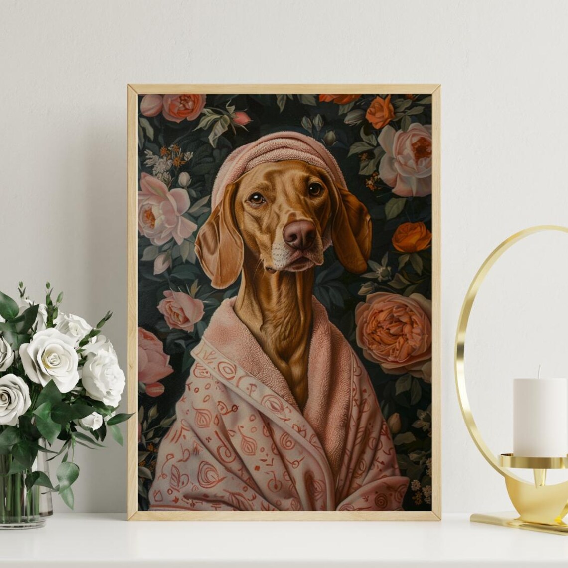 Vizsla In Bathrobe Dog Bathroom Art Print - Image 3