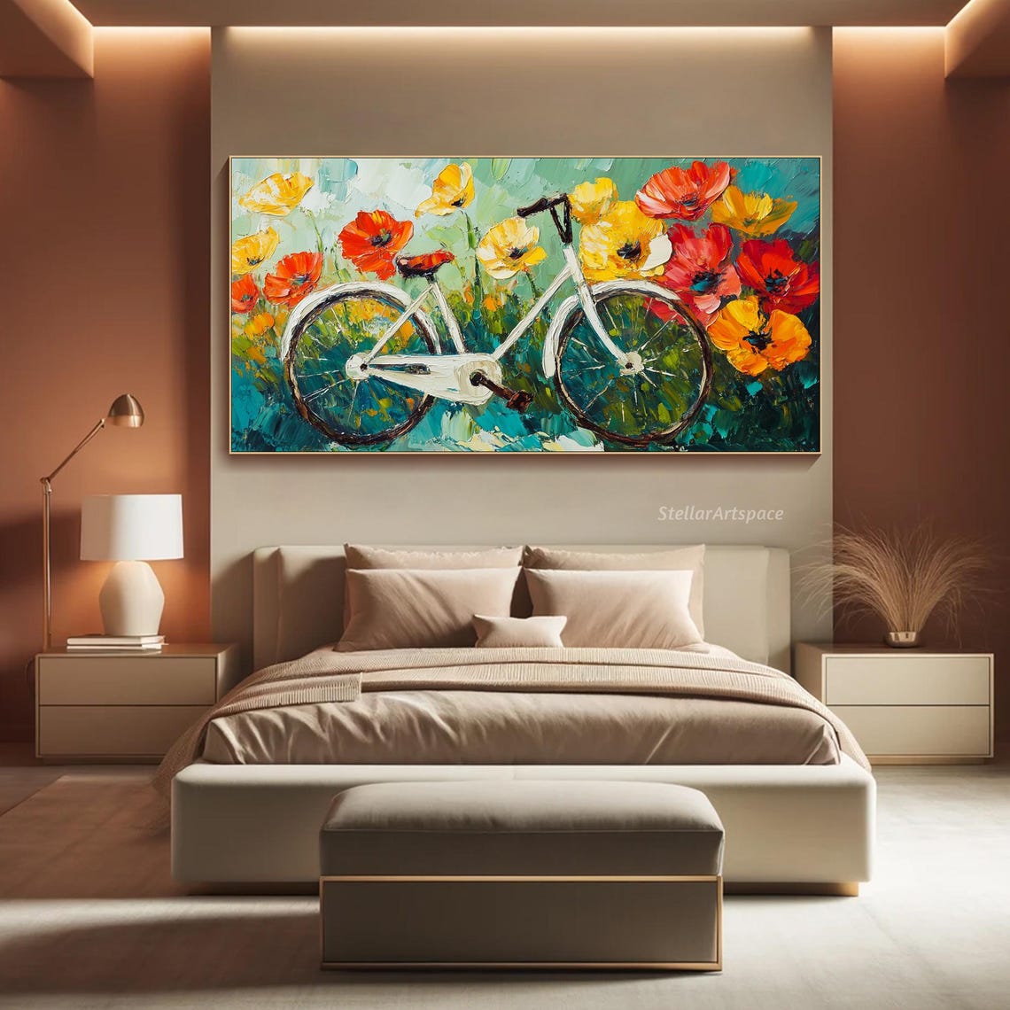 Bicycle Flower Painting On Cavnas 3d Textured Floral Bike Art Modern Impressionist Art Living Room Wall Art Colorful Bike Lover Gift Cyclist - Image 4