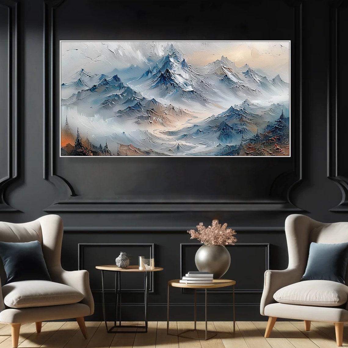 Misty Blue Mountain Peaks Textured Minimalist Landscape Art Poster - Image 3