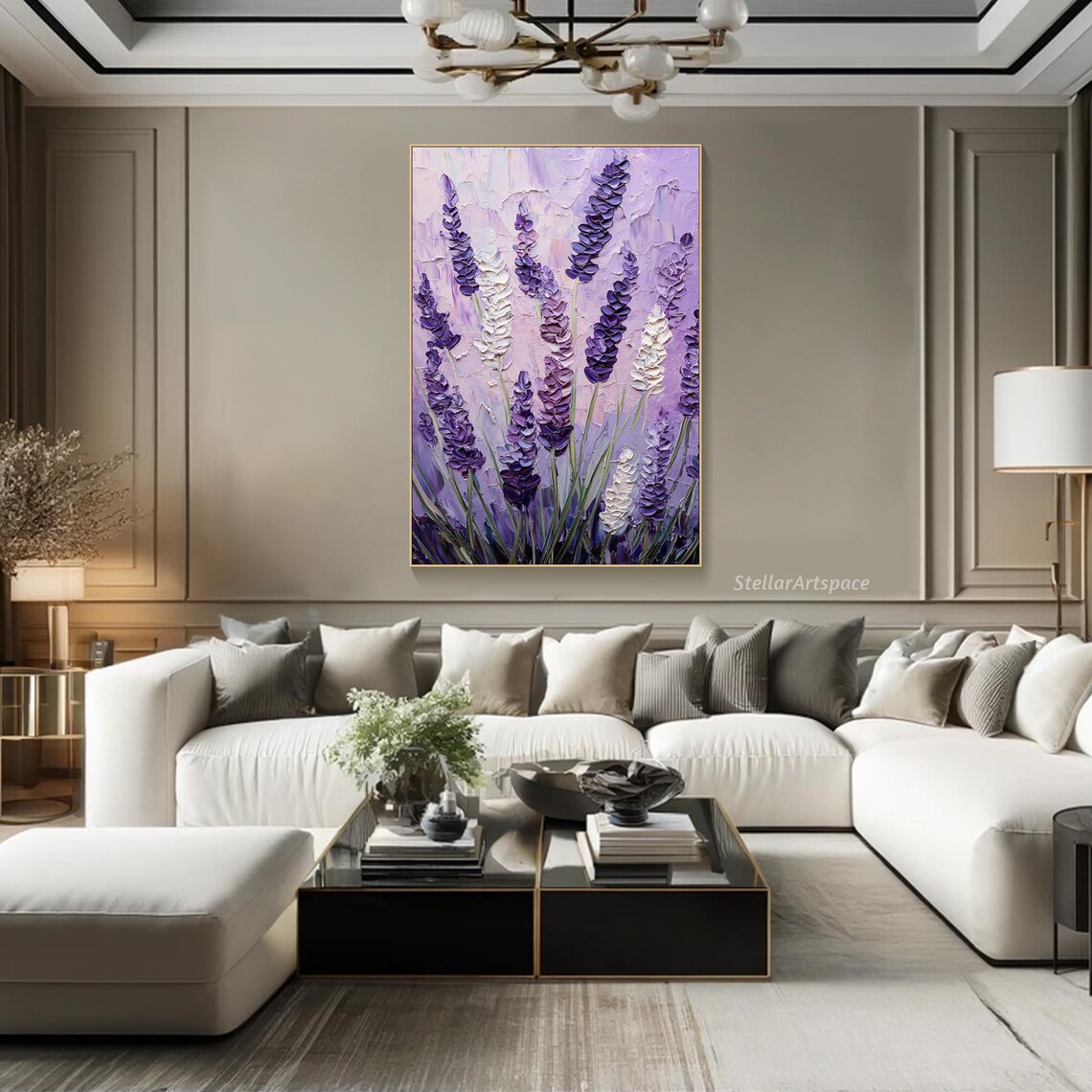 Lavender Field Purple White Blooms Impasto Textured Floral Poster - Image 3