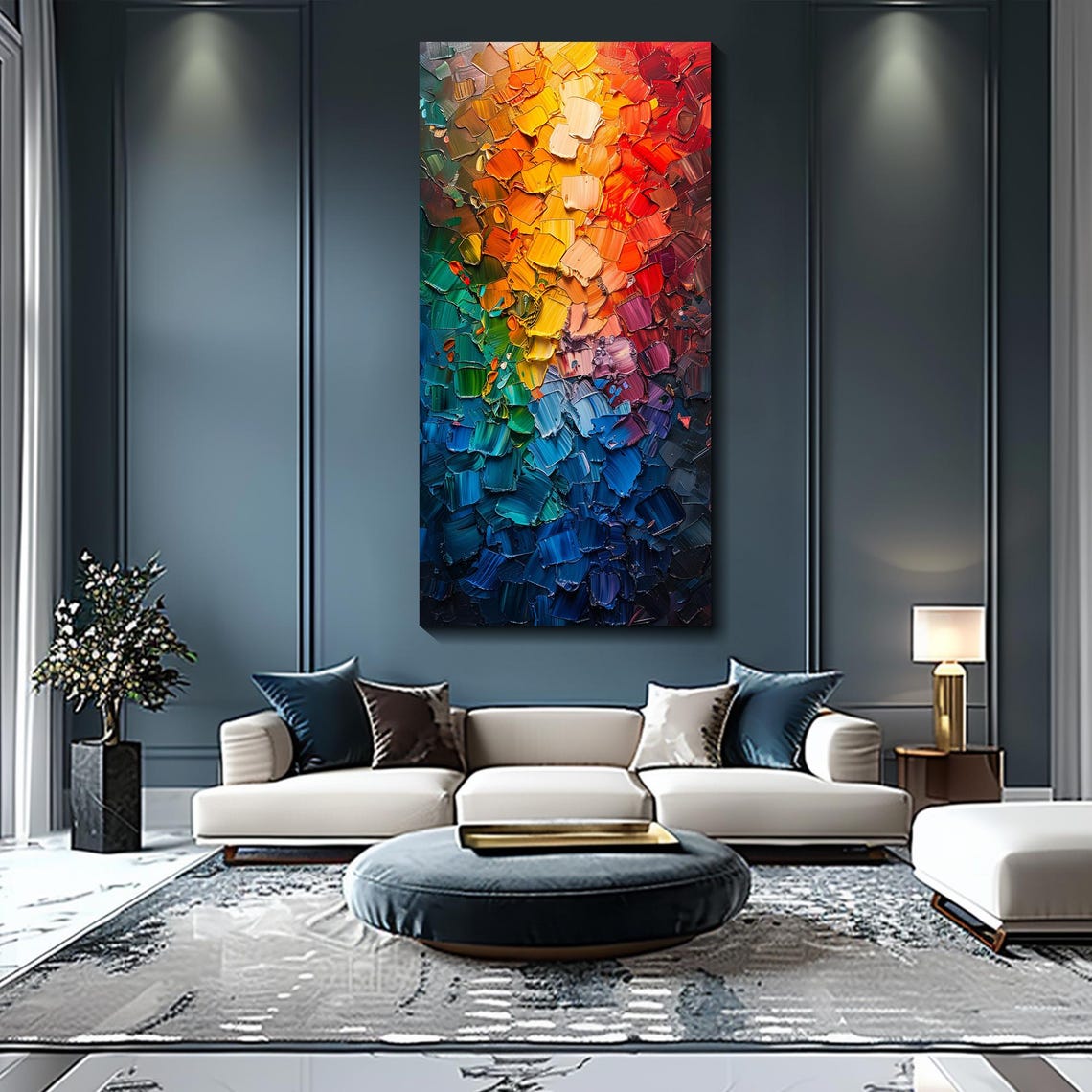 Rainbow Color Gradient Abstract Impasto Palette Knife Poster - Image 5