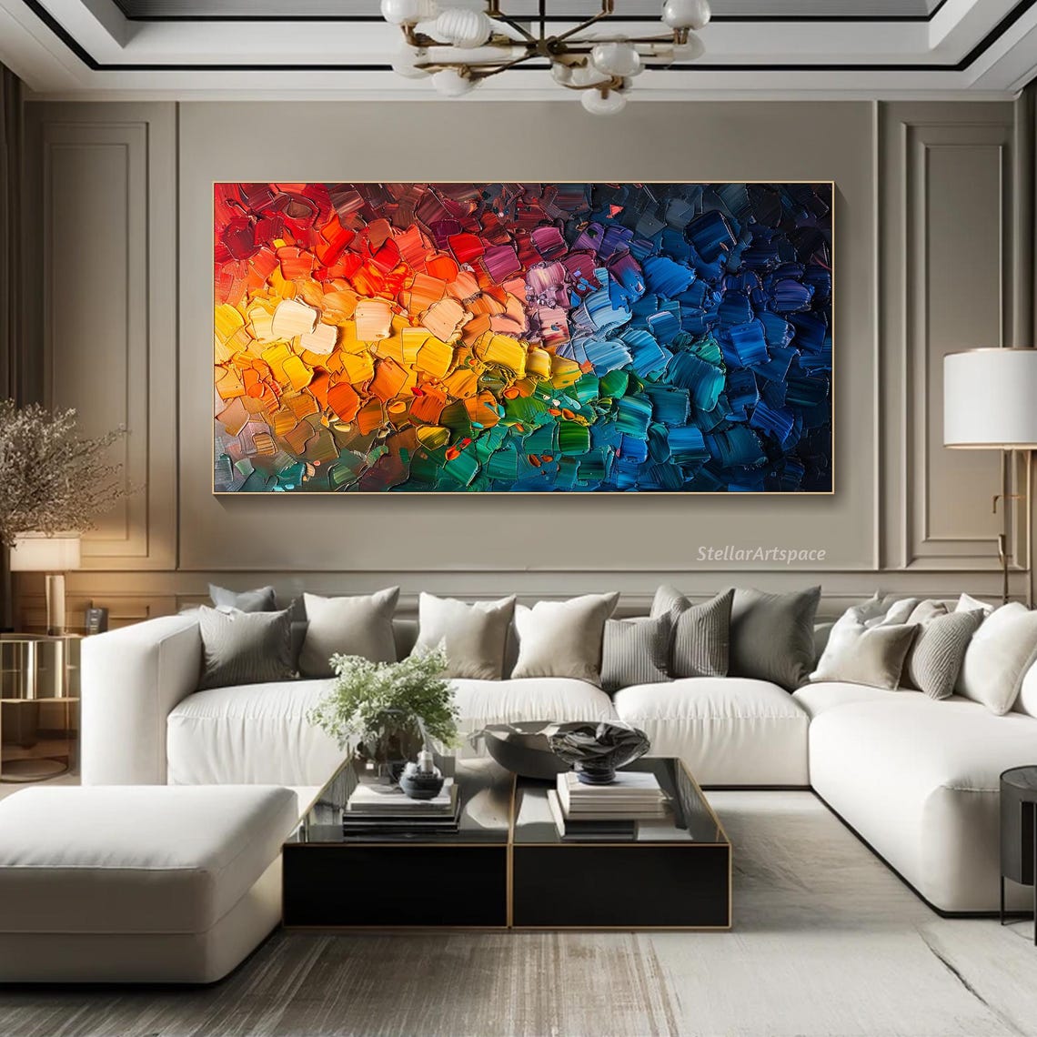 Rainbow Color Gradient Abstract Impasto Palette Knife Poster - Image 4