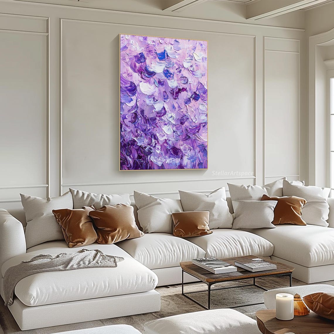 Purple Violet Abstract Palette Knife Brushstrokes Textured Wall Art - Image 6