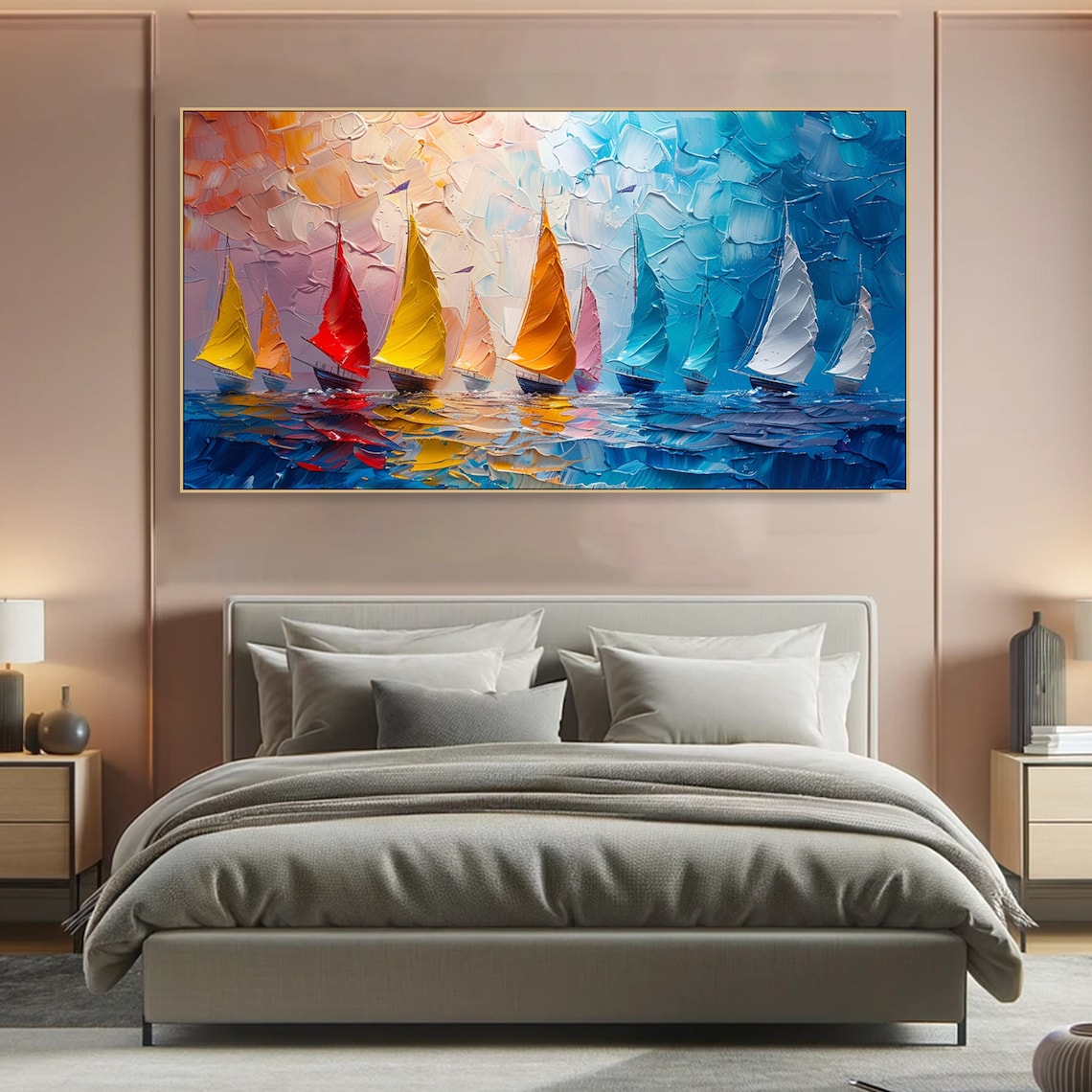 Abstract Sailboat Oil Painting, Colorful Nautical Art Print - Image 3