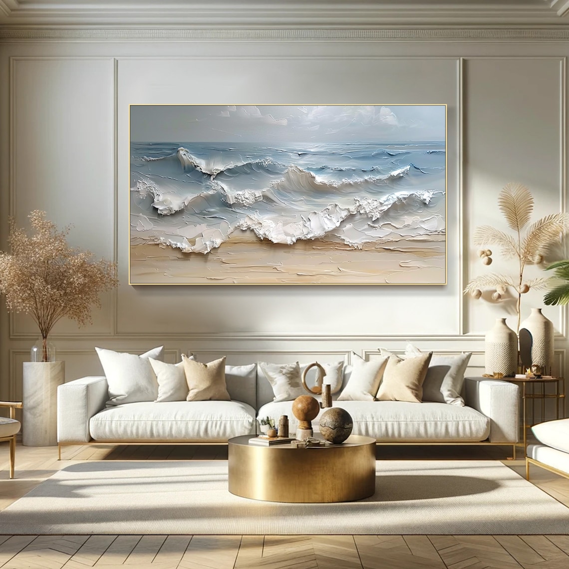 Blue Ocean Wave Painting, Contemporary Living Room Art - Image 6