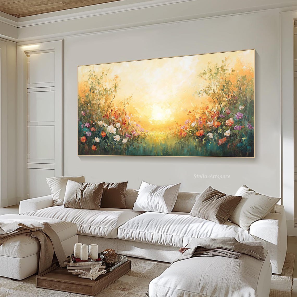 Sunlit Wildflower Meadow Path Golden Sunrise Impressionist Poster - Image 2