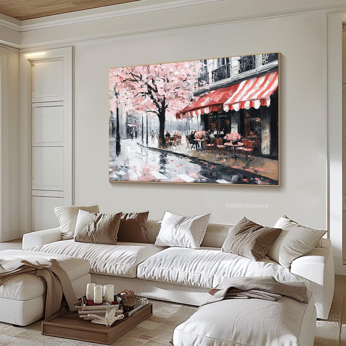 Paris Street Cafe Cherry Blossom Red Awning Rainy Day Travel Poster - Image 6